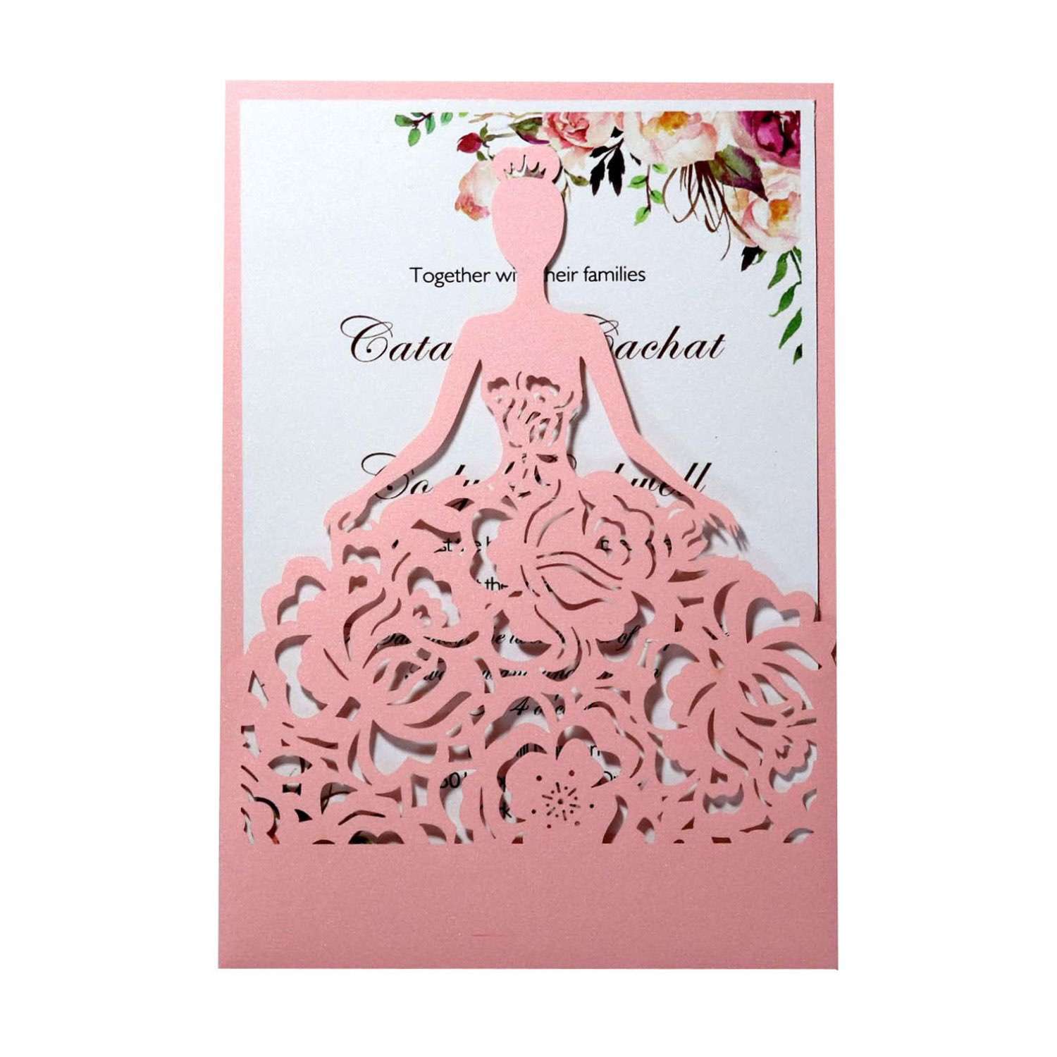 Modern Invitation Cards Beautiful Girl Laser Cut Iridescent Paper 